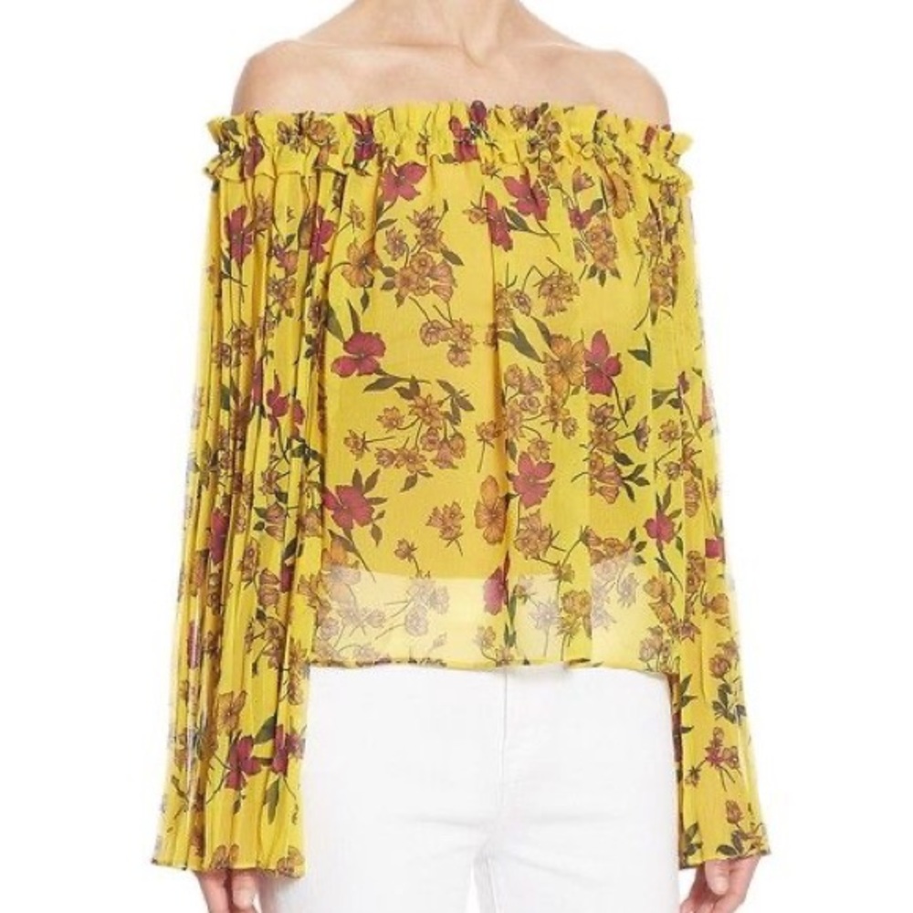SCRIPTED Off-Shoulder Pleat Sleeve Floral BLOUSE L